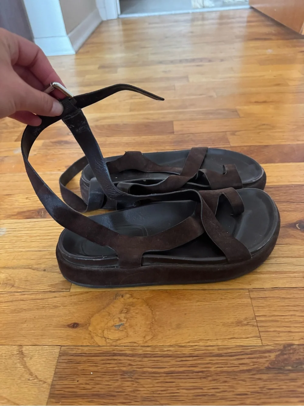 Massimo Dutti Dark Brown Strappy Suede Sandals